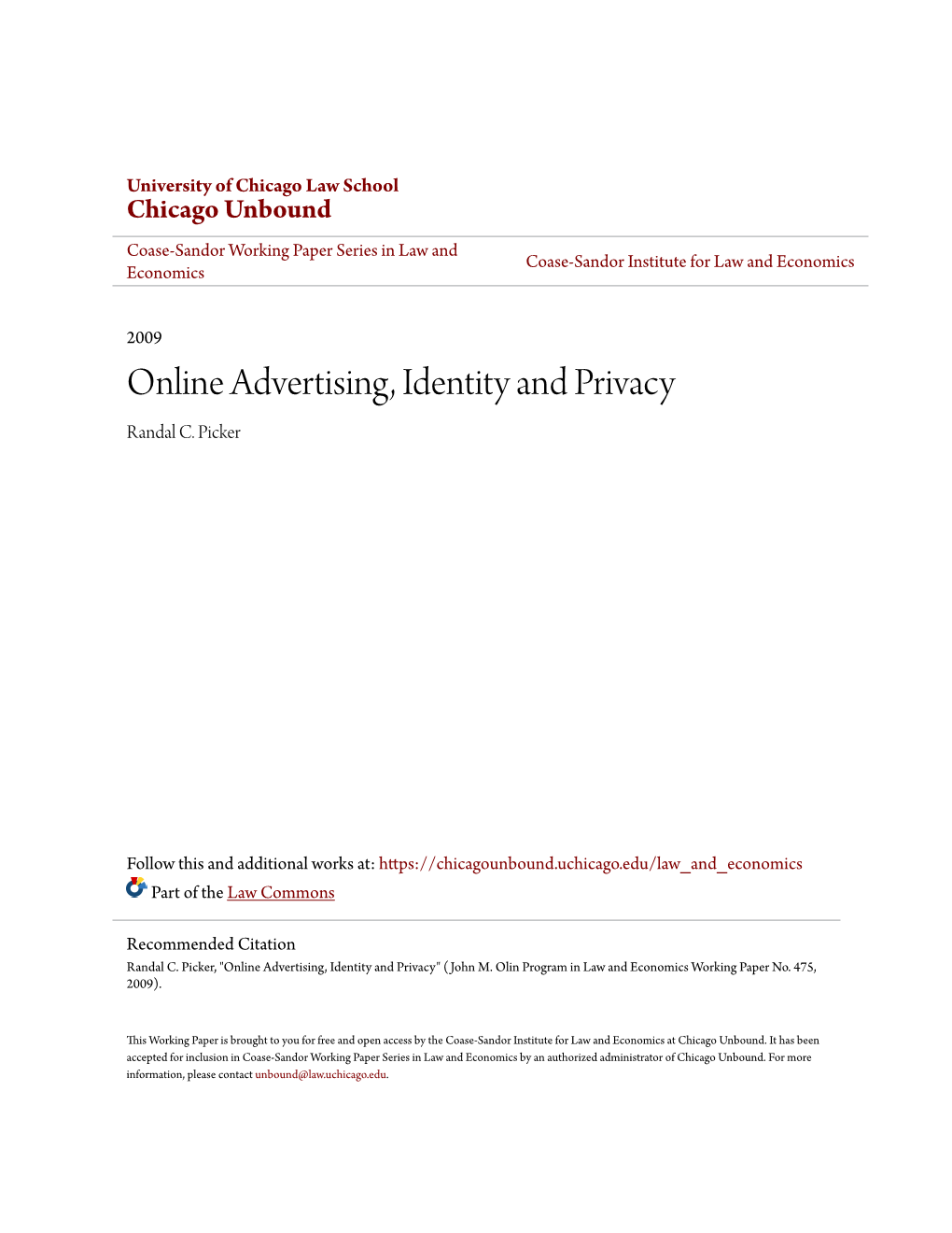 Online Advertising, Identity and Privacy Randal C