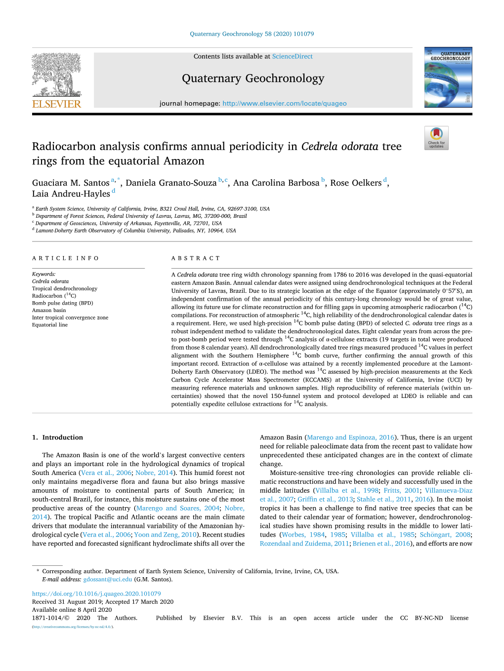 Radiocarbon Analysis Confirms Annual Periodicity in Cedrela Odorata Tree Rings from the Equatorial Amazon