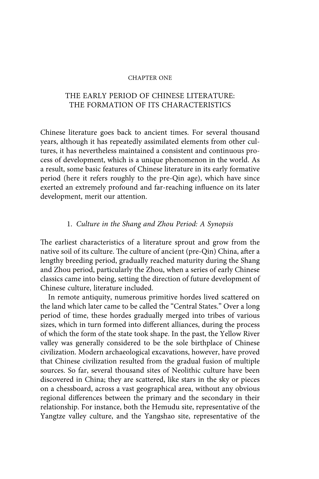 The Early Period of Chinese Literature: the Formation of Its Characteristics