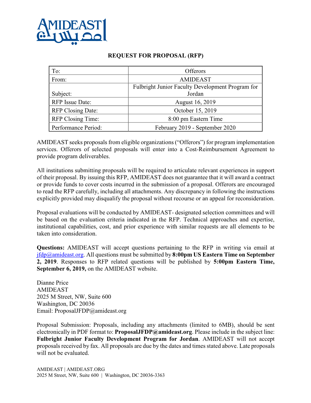 REQUEST for PROPOSAL (RFP) To: Offerors From: AMIDEAST Subject