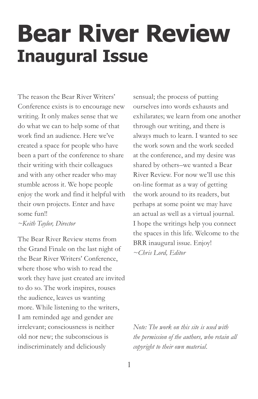 Bear River Review Inaugural Issue