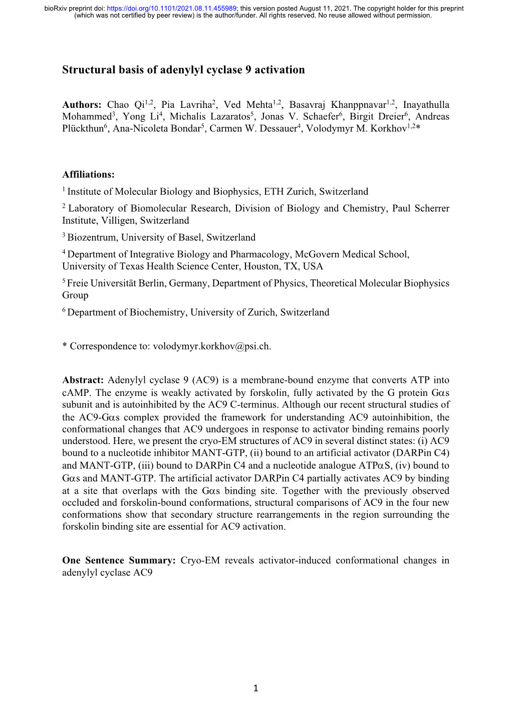 Structural Basis of Adenylyl Cyclase 9 Activation