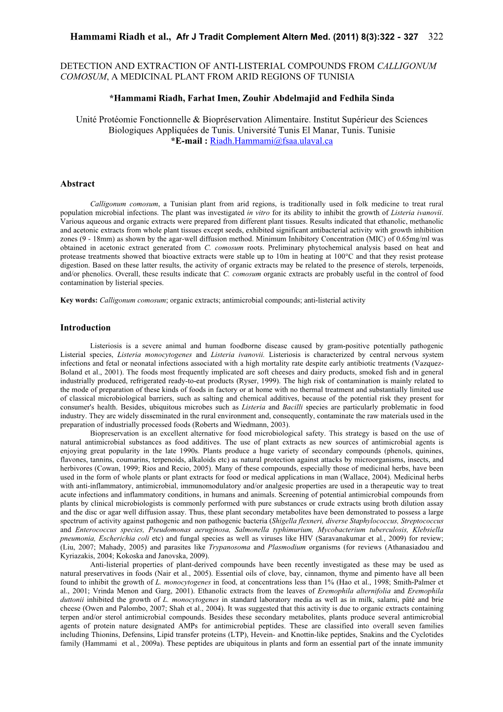 Detection and Extraction of Anti-Listerial Compounds from Calligonum Comosum, a Medicinal Plant from Arid Regions of Tunisia