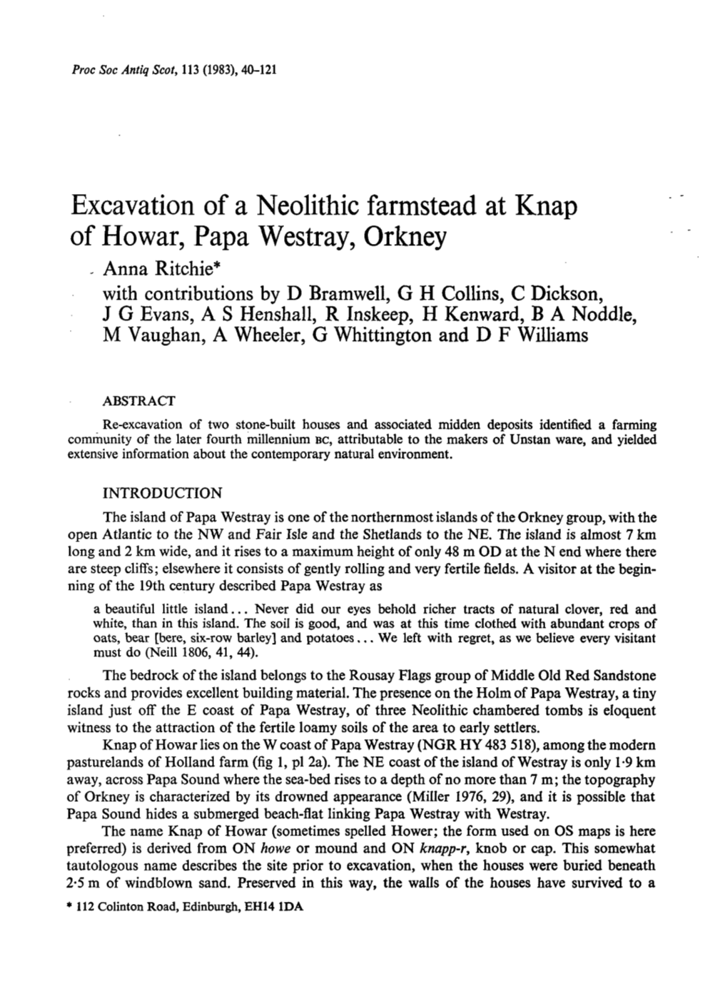 Excavation of a Neolithic Farmstead at Knap of Ho War, Papa Westray