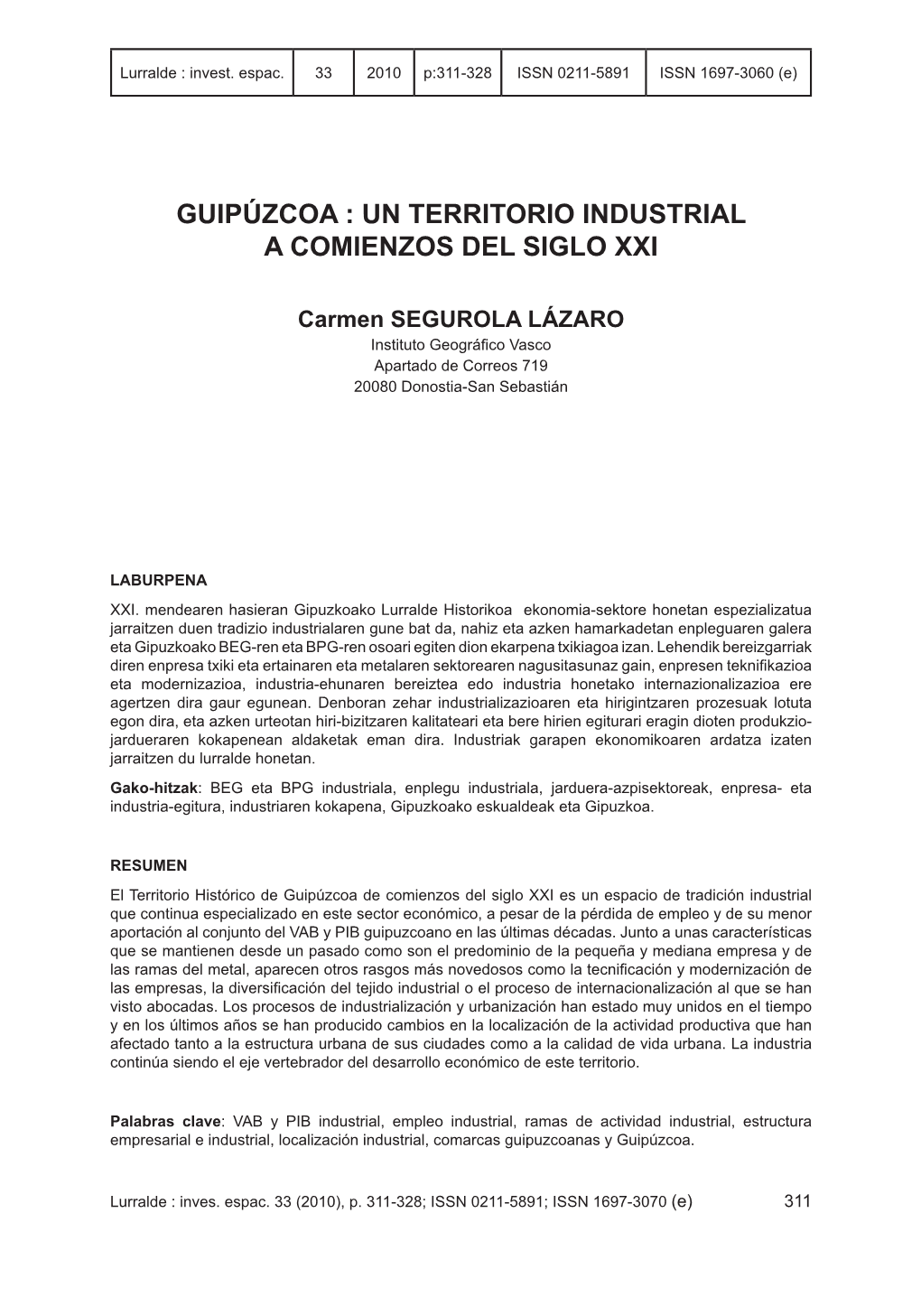 Un Territorio Industrial a Comienzos Del Siglo Xxi