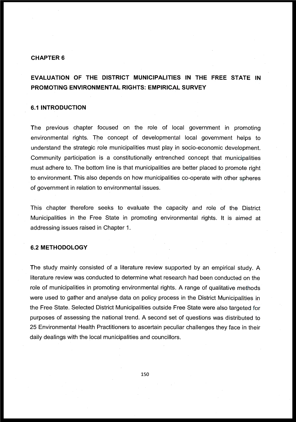 Chapters Evaluation of the District Municipalities in The