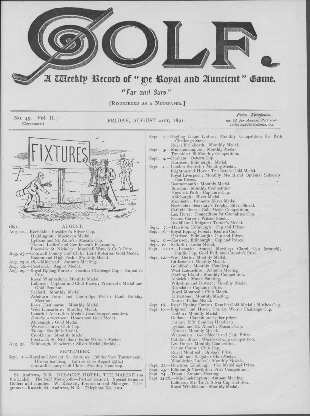 ILKLEY GOLF CLUB. for Particulars, Apply James Penberthy, East View House, OPEN COMPETITIONS