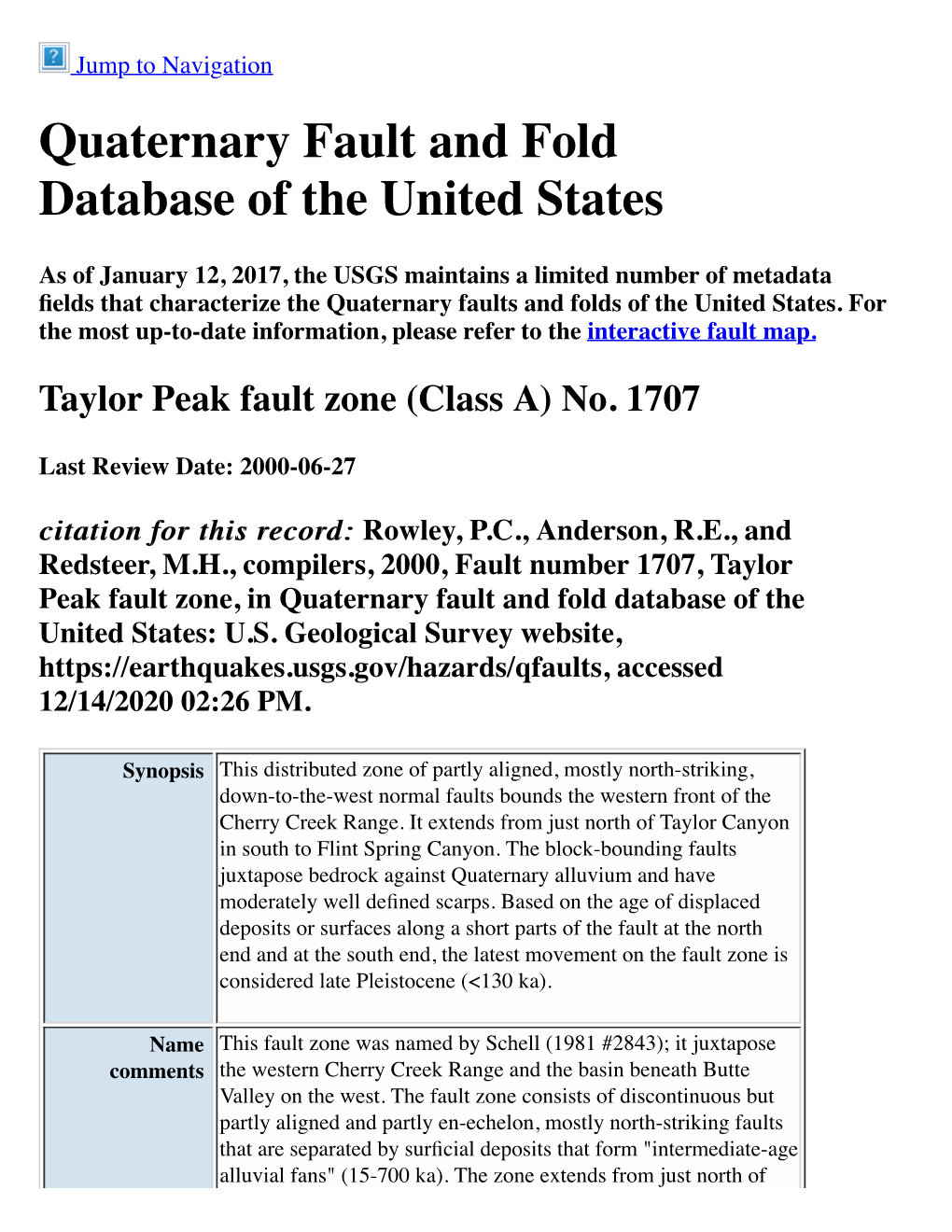 Quaternary Fault and Fold Database of the United States