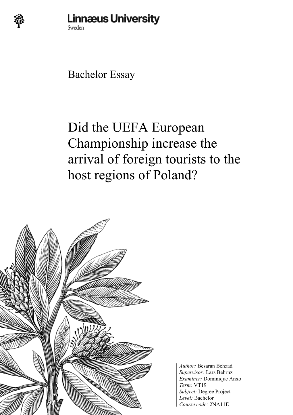 Did the UEFA European Championship Increase the Arrival of Foreign Tourists to the Host Regions of Poland?