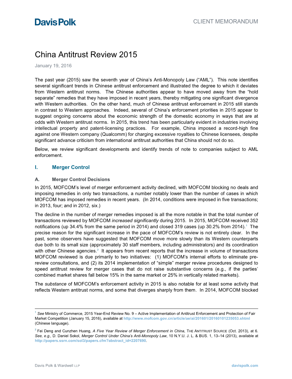 China Antitrust Review 2015 January 19, 2016