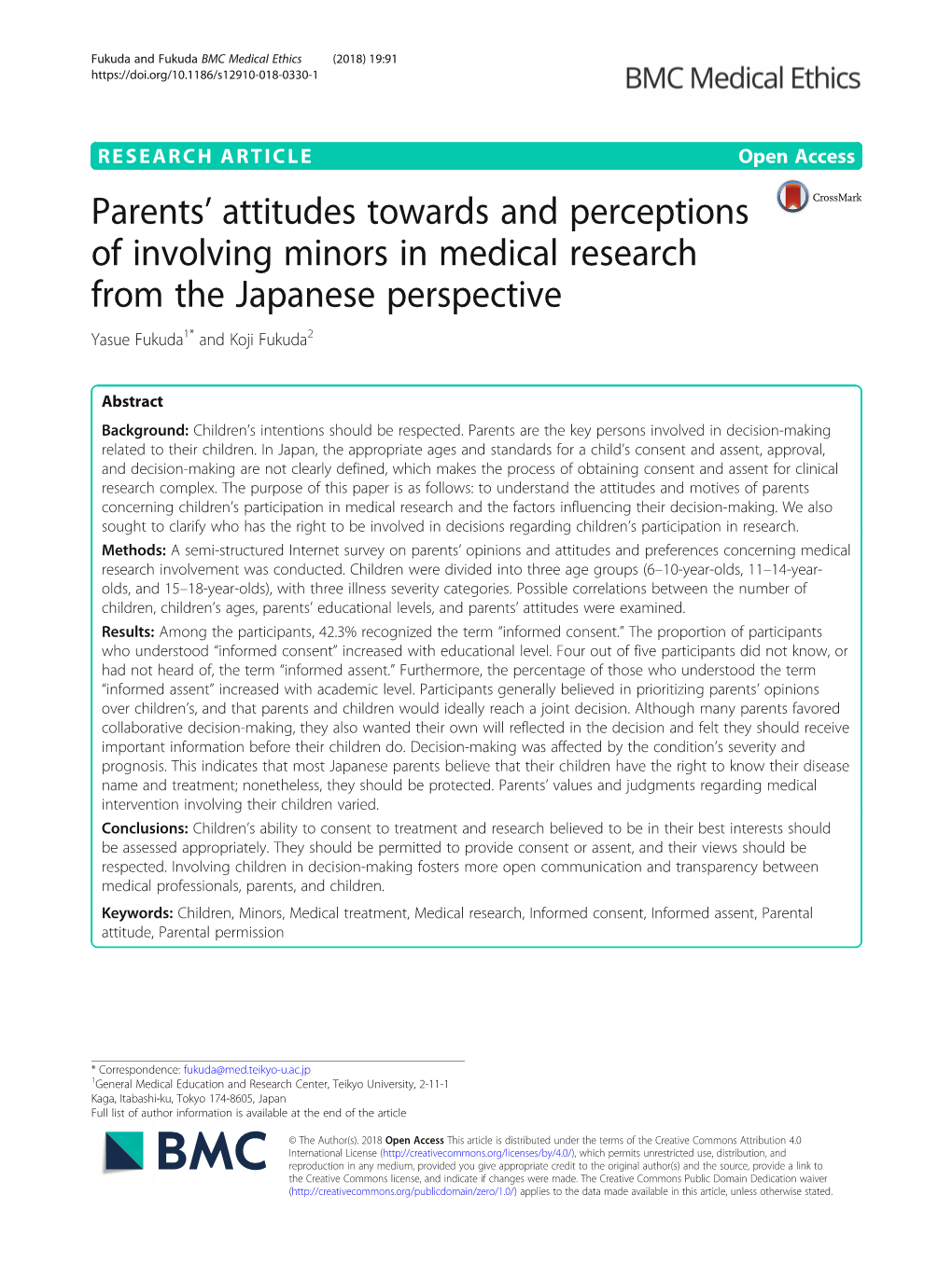 Parents' Attitudes Towards and Perceptions of Involving Minors In