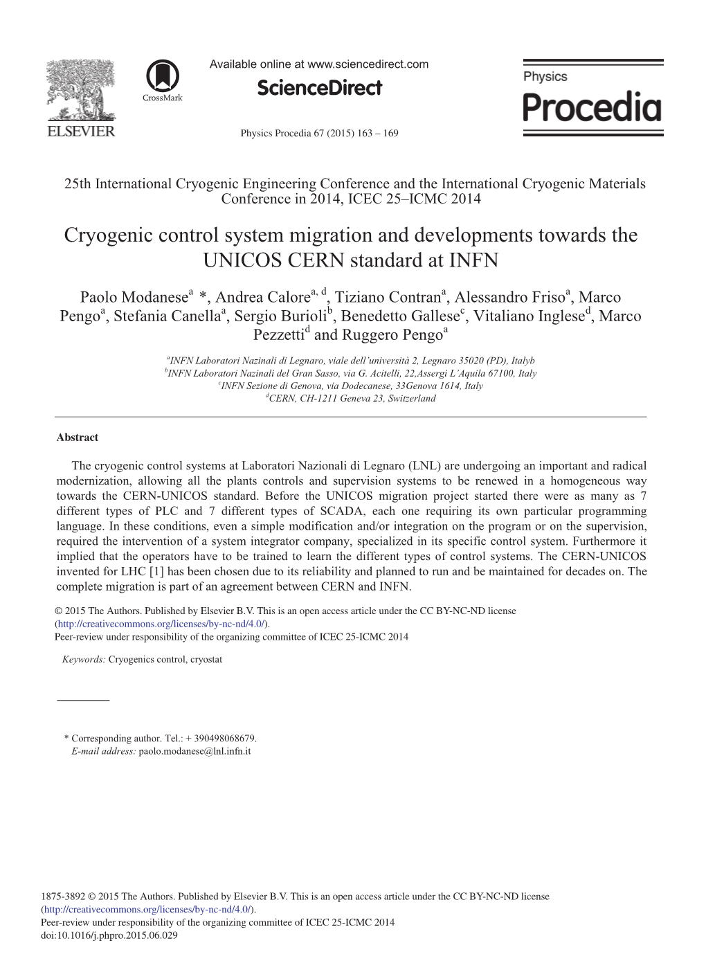 Cryogenic Control System Migration and Developments Towards the UNICOS CERN Standard at INFN