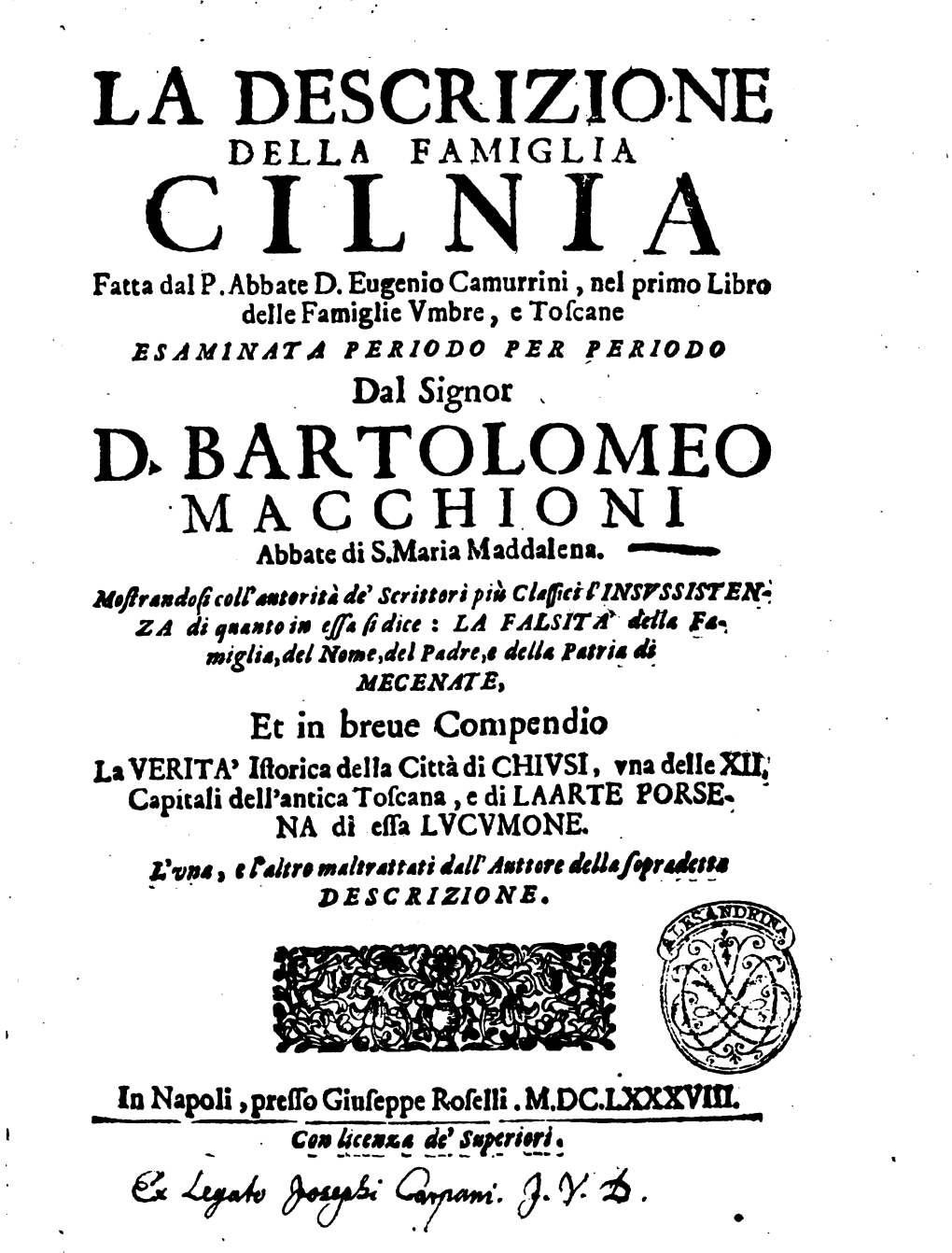 La Descrizione Della Famiglia Cilnia Fatta Dal P. Abbate D. Eugenio