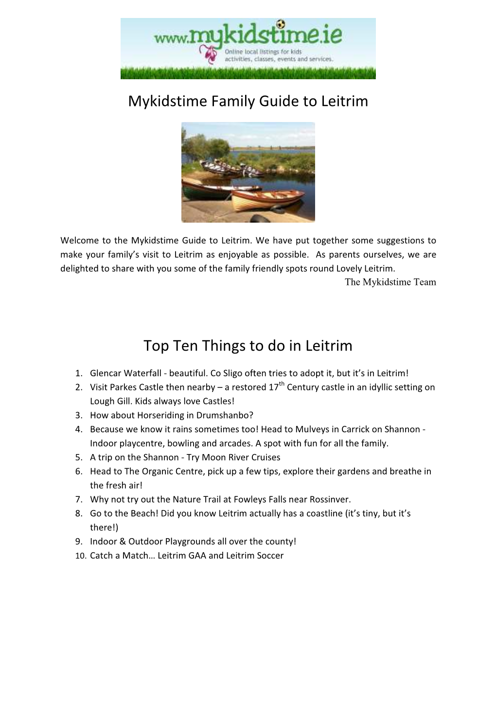 Mykidstime Family Guide to Leitrim Top Ten Things to Do in Leitrim