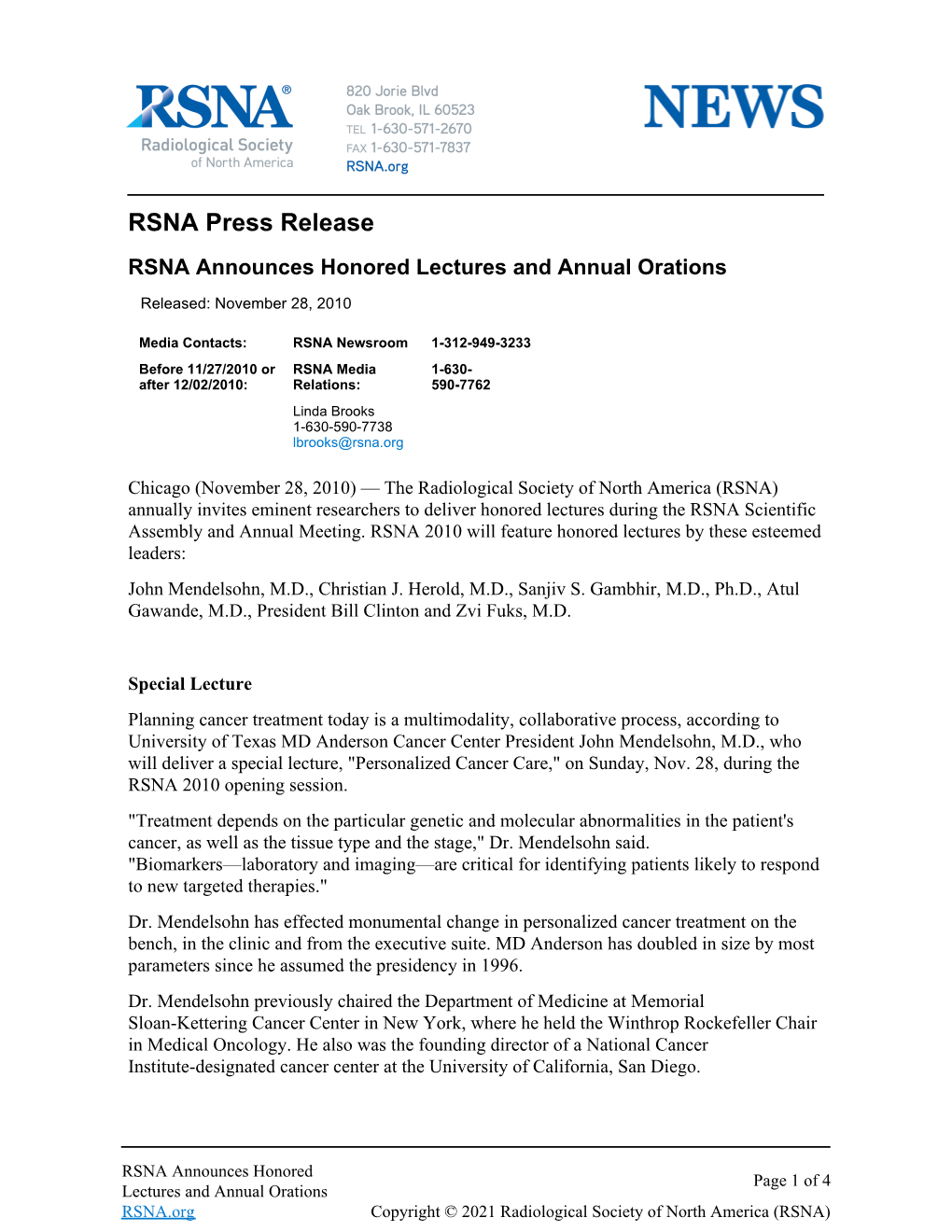 RSNA Press Releases