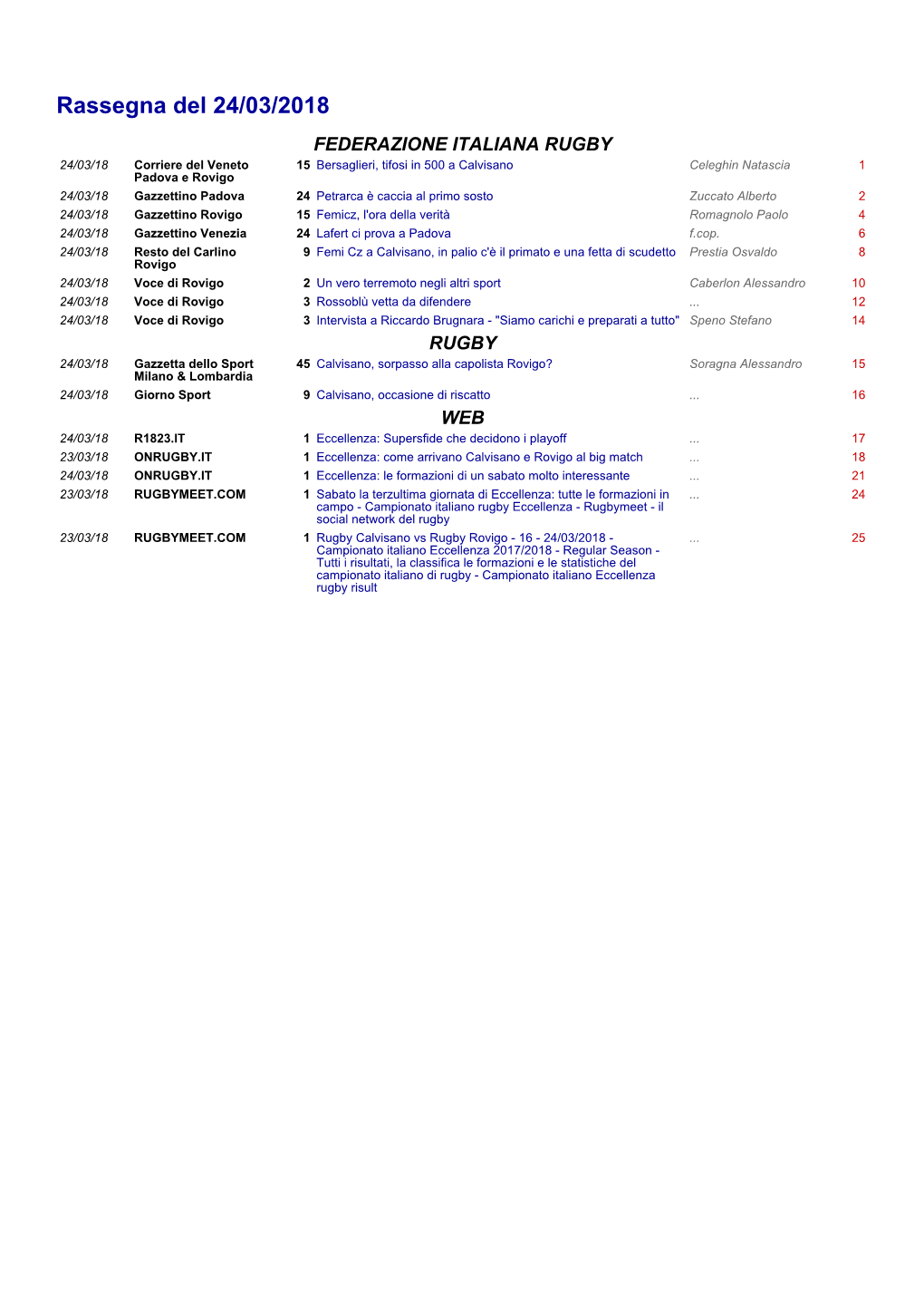 Rassegna Del 24/03/2018
