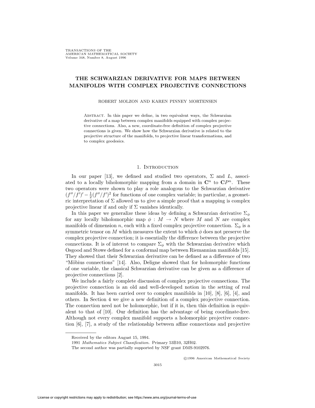 The Schwarzian Derivative for Maps Between Manifolds with Complex Projective Connections