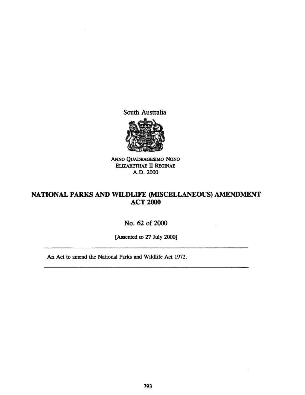 National Parks and Wildlife (Miscellaneous) Amendment Act 2000