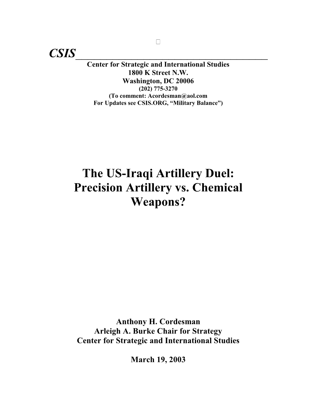 Precision Artillery Vs. Chemical Weapons?