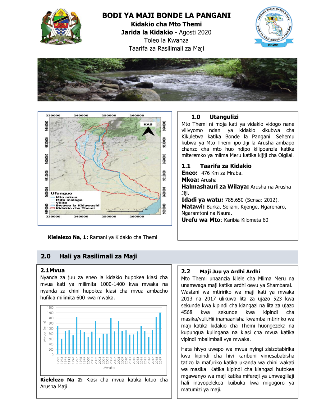 BODI YA MAJI BONDE LA PANGANI Kidakio Cha Mto Themi Jarida La Kidakio - Agosti 2020 Toleo La Kwanza Taarifa Za Rasilimali Za Maji