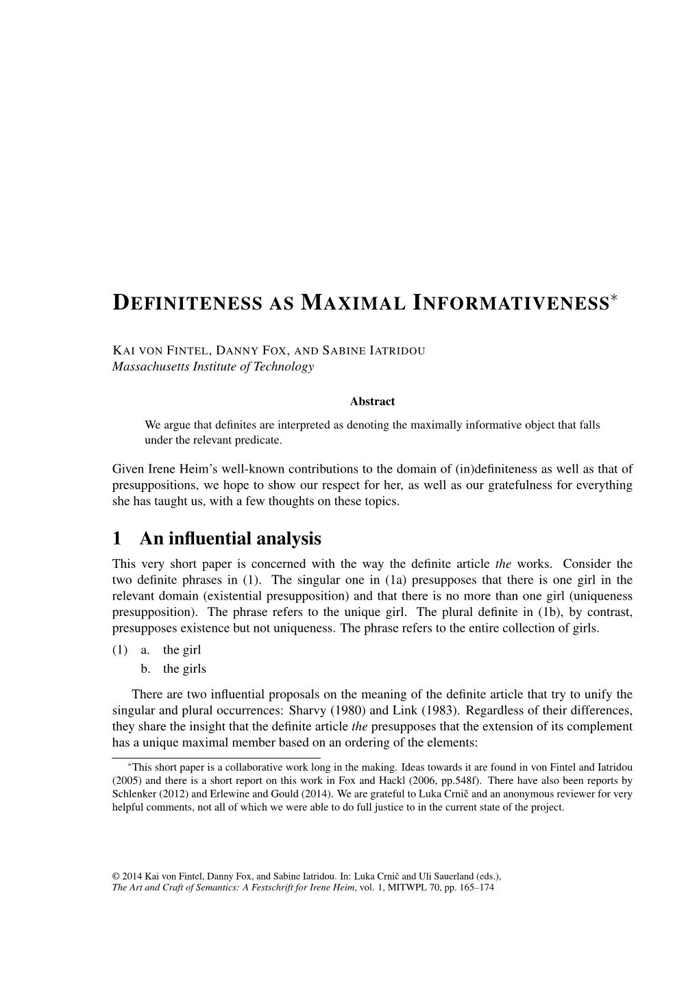 Definiteness As Maximal Informativeness⇤