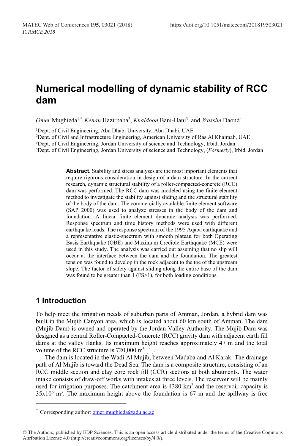 Numerical Modelling of Dynamic Stability of RCC Dam