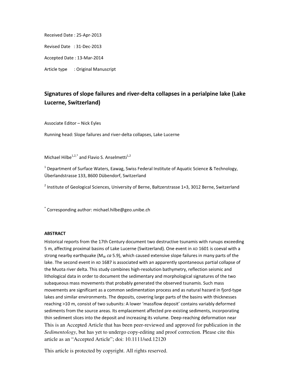 Signatures of Slope Failures and River-Delta Collapses in a Perialpine Lake (Lake Lucerne, Switzerland)