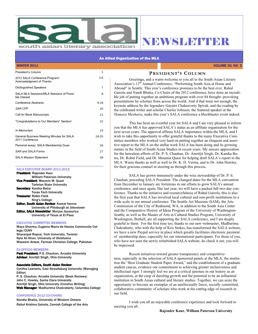 2011 Winter Newsletter