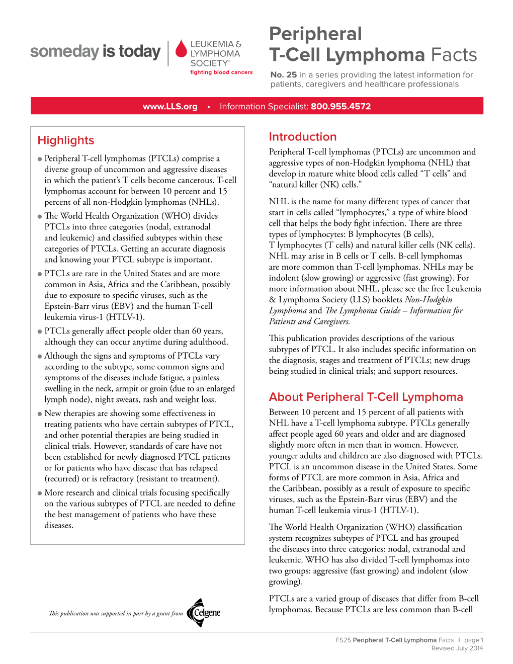 Peripheral T-Cell Lymphoma Facts No