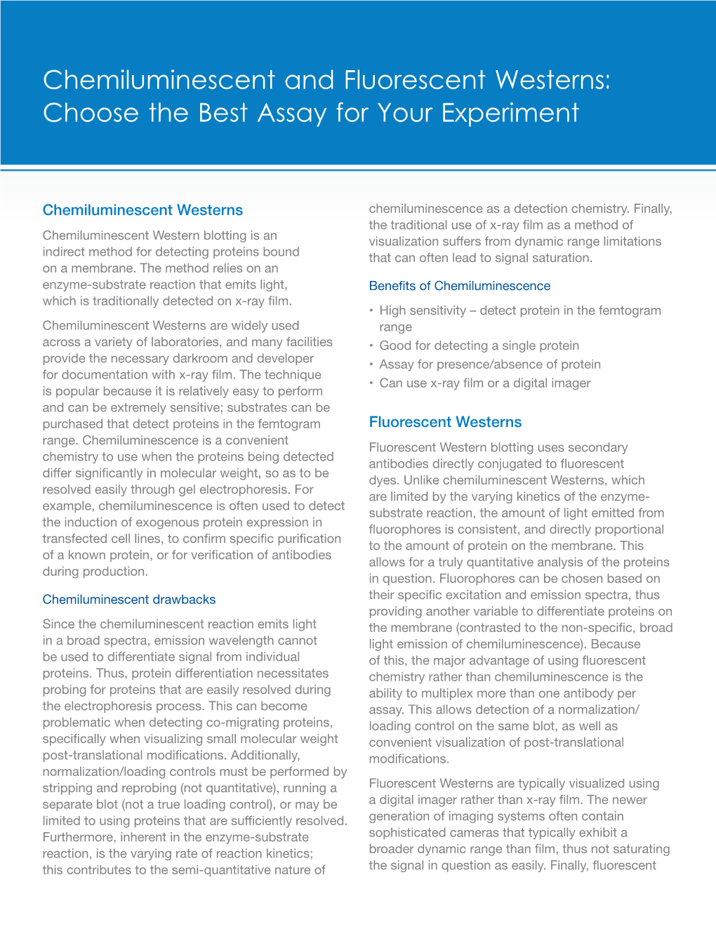 Chemiluminescent and Fluorescent Westerns: Choose the Best Assay for Your Experiment