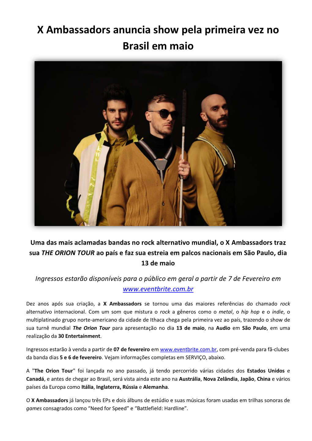 X Ambassadors Anuncia Show Pela Primeira Vez No Brasil Em Maio