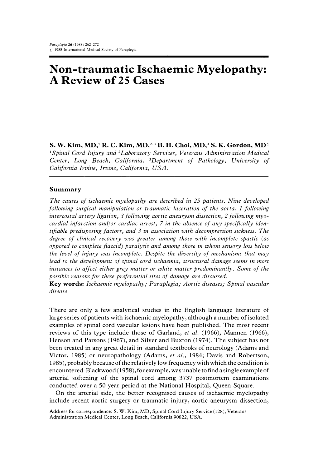 Non-Traumatic Ischaemic Myelopathy