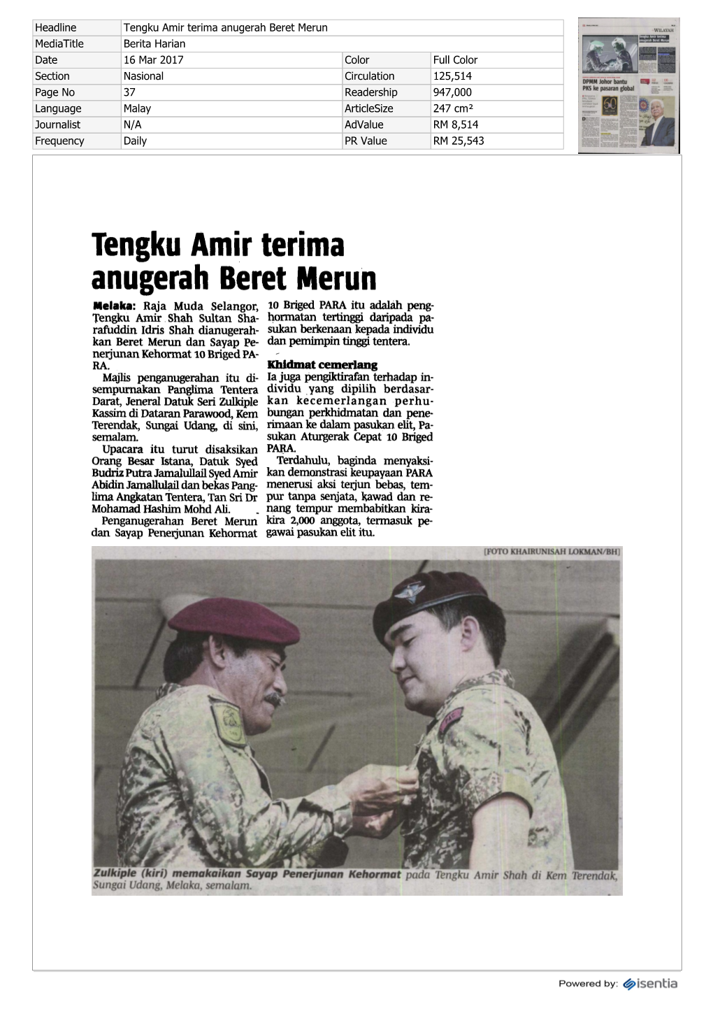 Tengku Amir Terima Anugerah Beret Merun