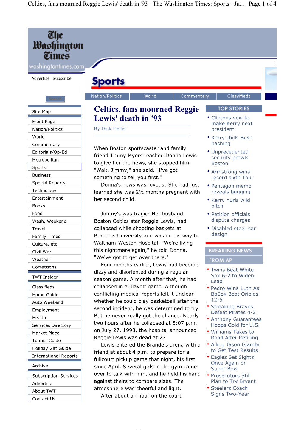 Celtics, Fans Mourned Reggie Lewis' Death in '93 - the Washington Times: Sports - Ju