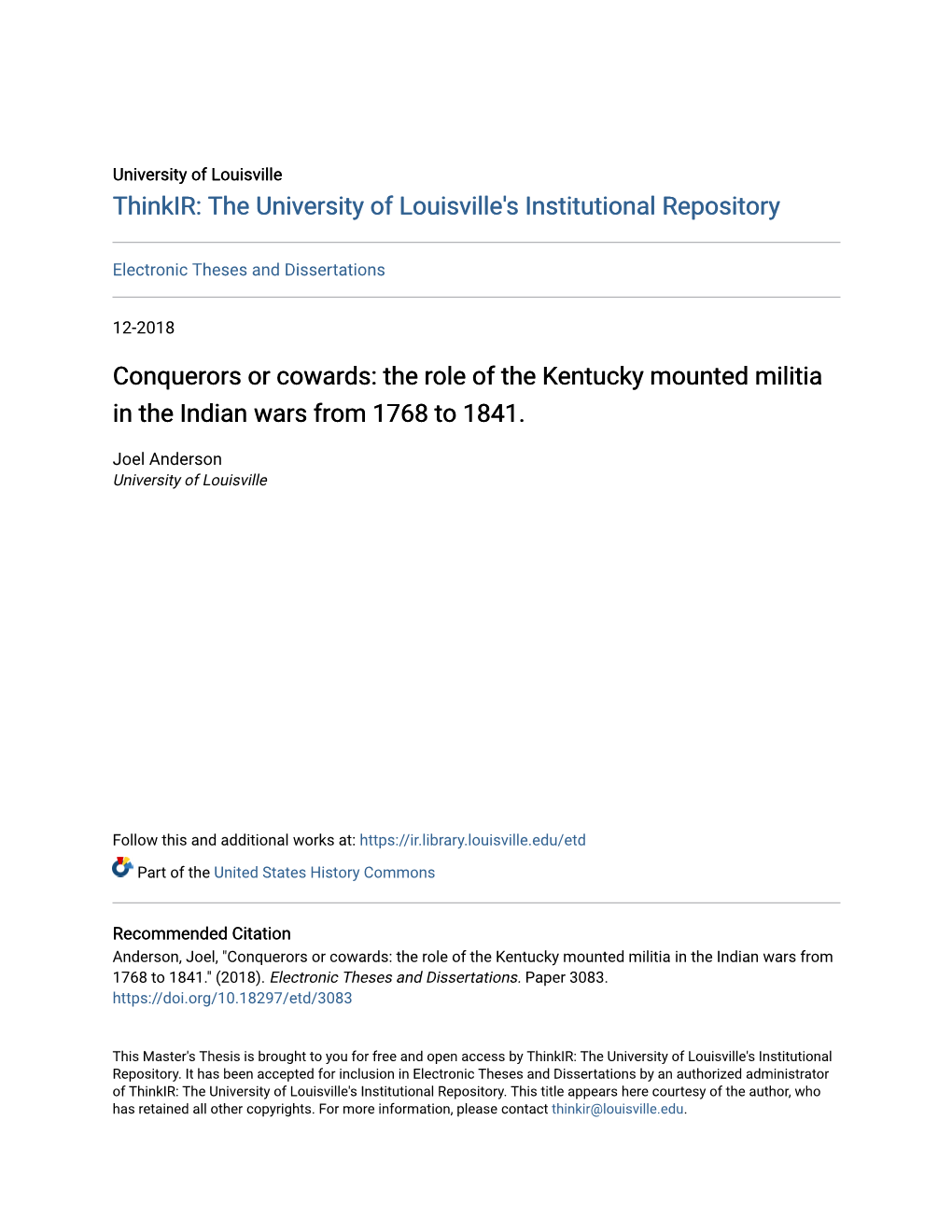 The Role of the Kentucky Mounted Militia in the Indian Wars from 1768 to 1841