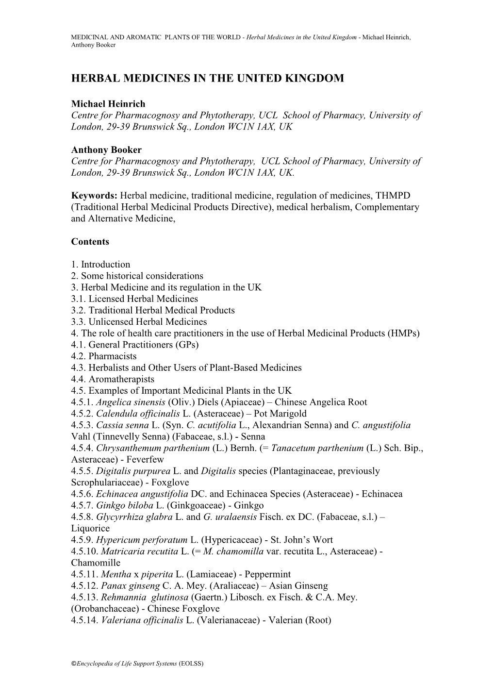 Herbal Medicines in the United Kingdom - Michael Heinrich, Anthony Booker