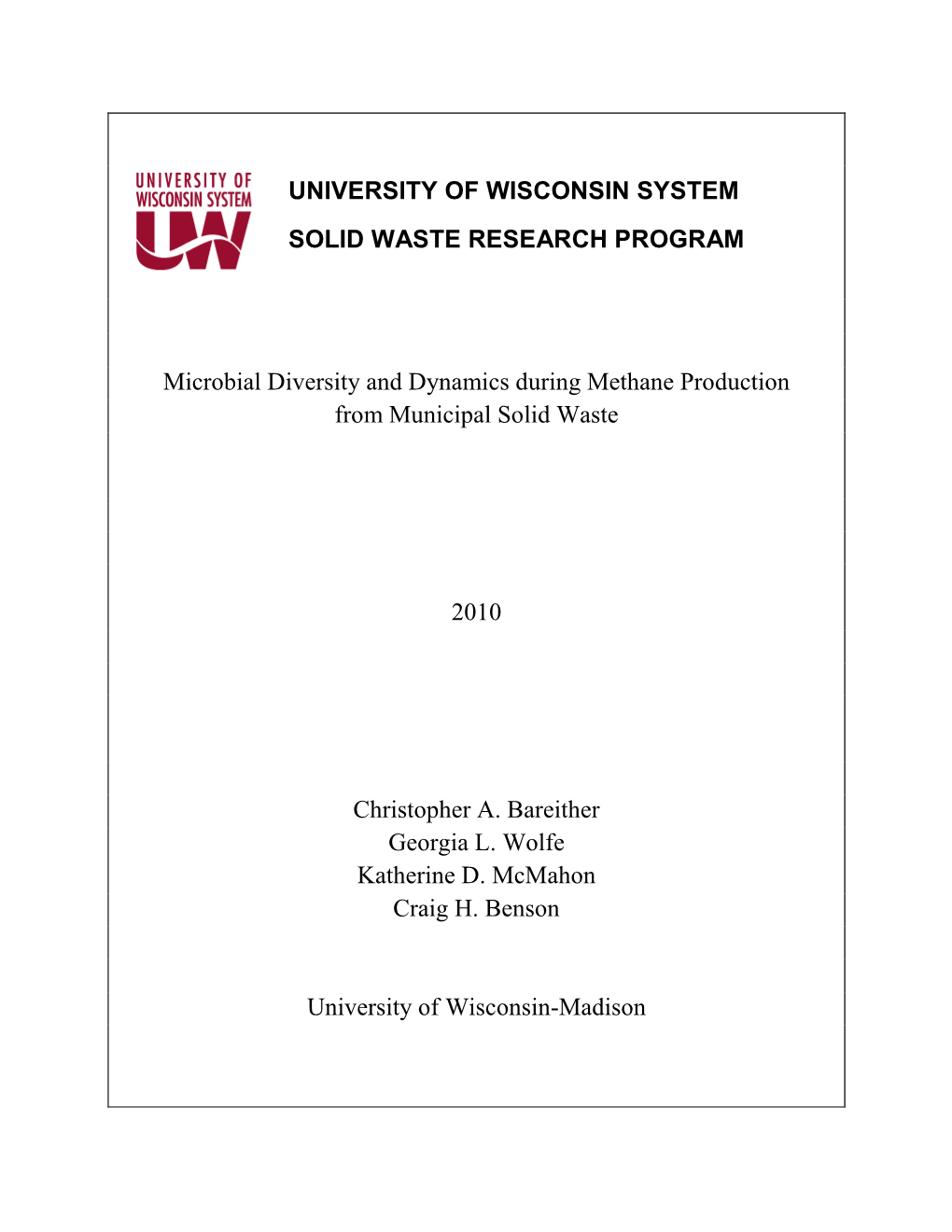 University of Wisconsin System Solid Waste Research Program