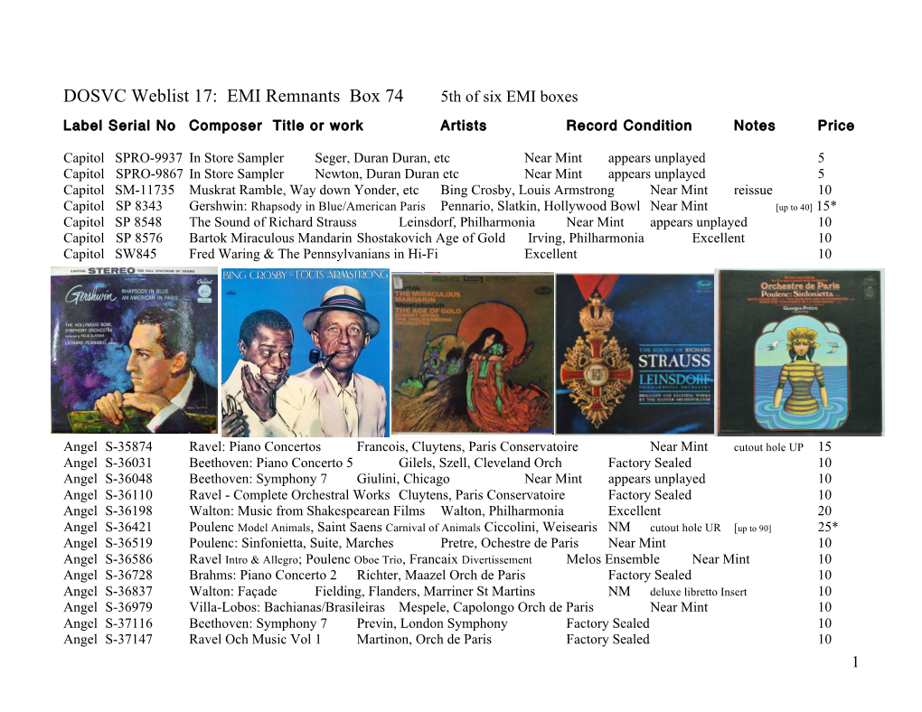 DOSVC Weblist 17: EMI Remnants Box 74 5Th of Six EMI Boxes