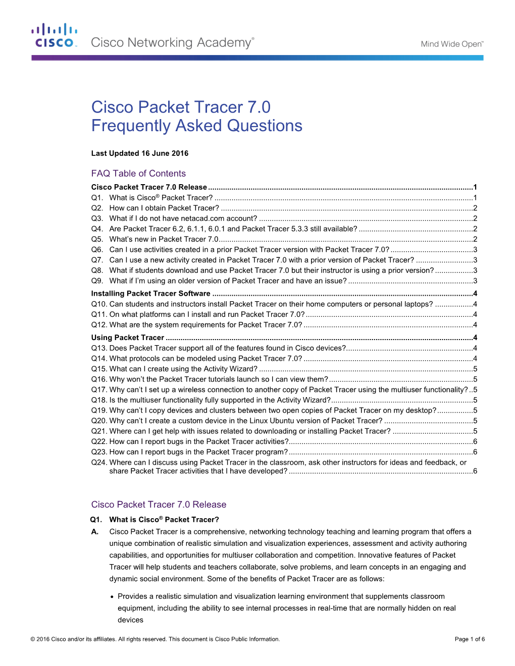 Cisco Packet Tracer 7.0 Frequently Asked Questions