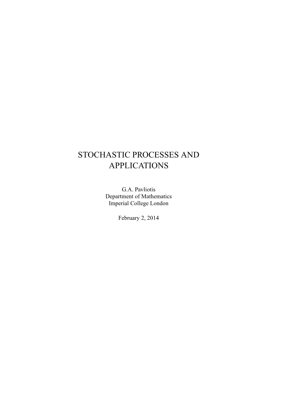 Stochastic Processes and Applications