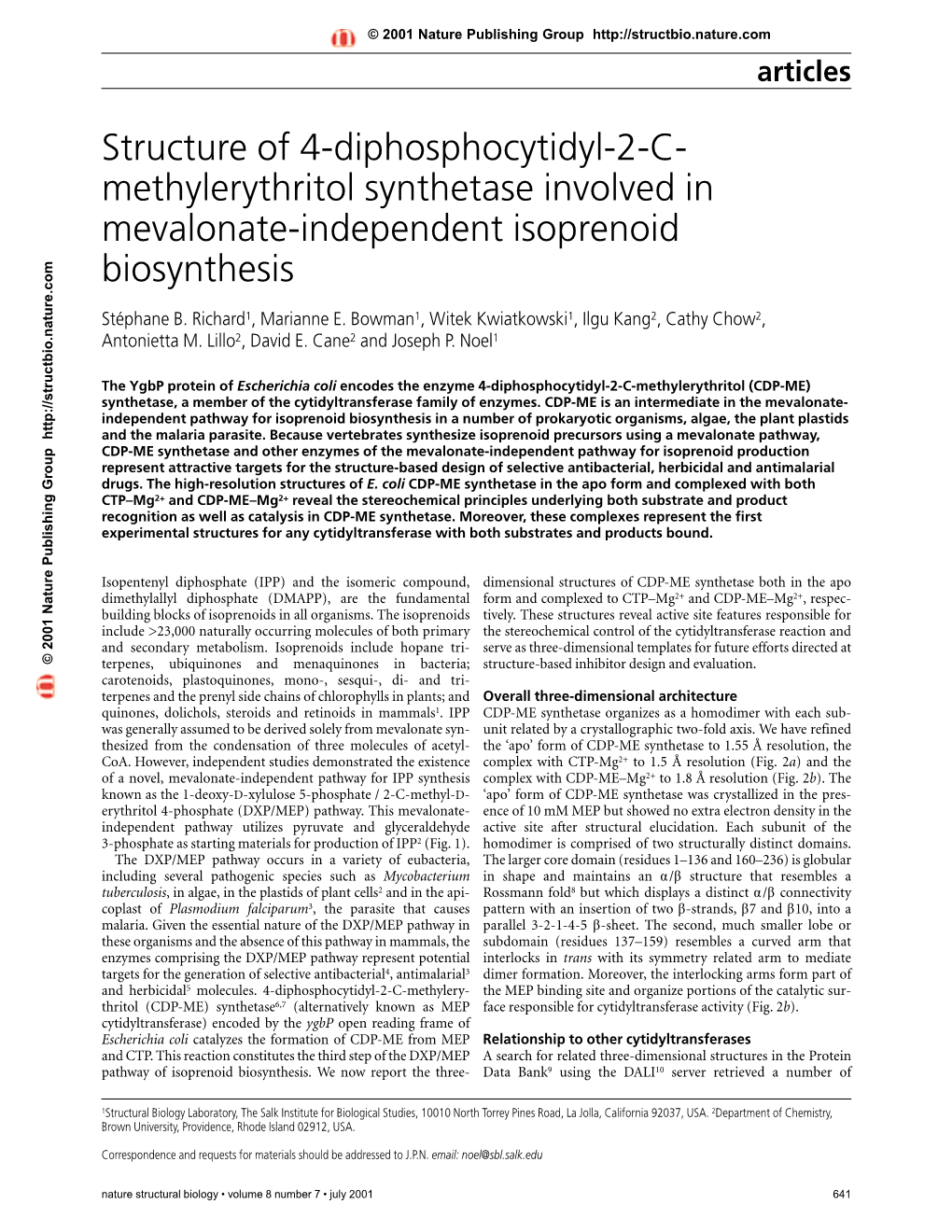 Methylerythritol Synthetase Involved in Mevalonate-Independent Isoprenoid Biosynthesis