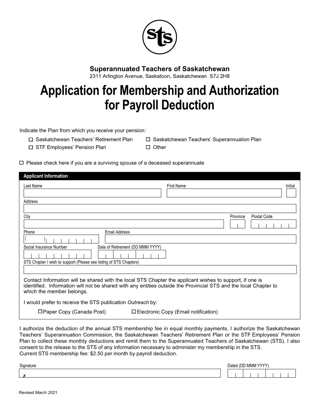 Application for Membership and Authorization for Payroll Deduction