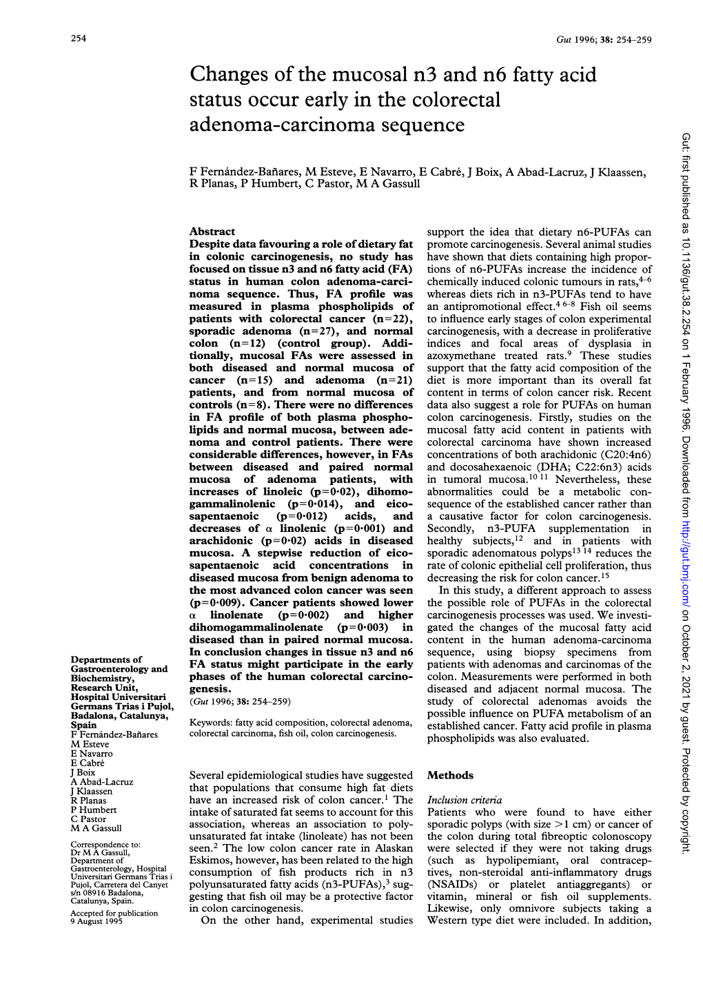 Status Occur Early in the Colorectal Adenoma-Carcinoma Sequence 255