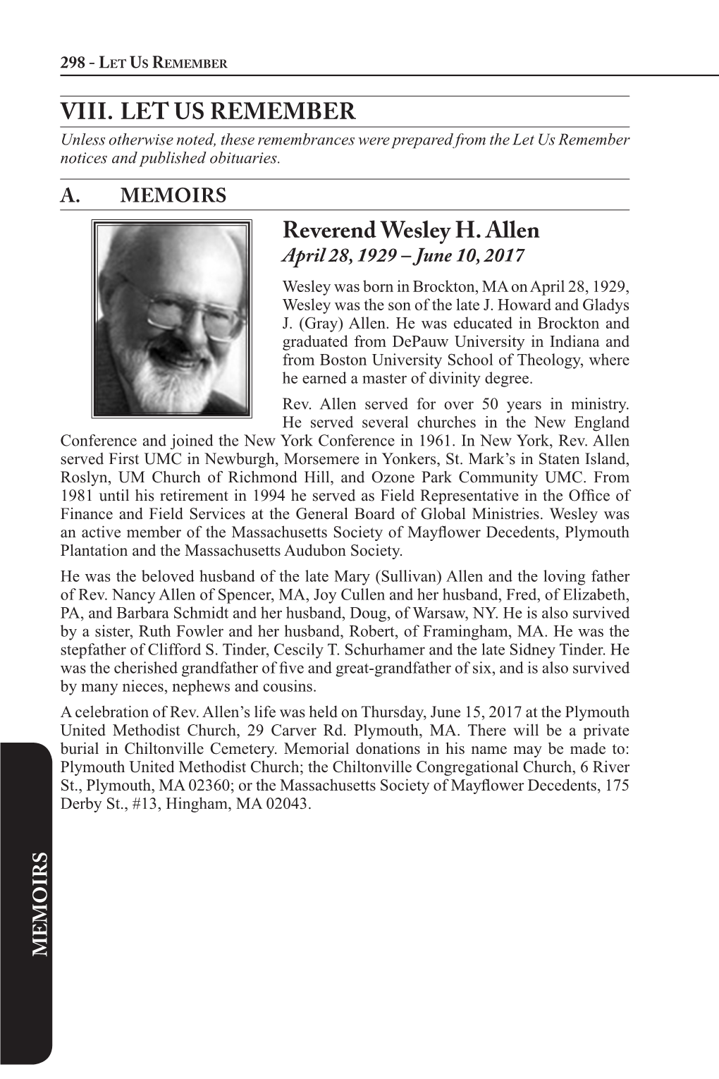 VIII. LET US REMEMBER Reverend Wesley H. Allen