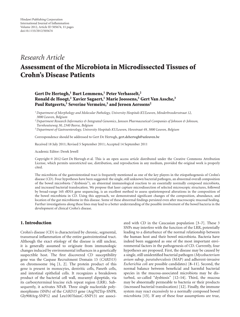 Assessment of the Microbiota in Microdissected Tissues of Crohn's