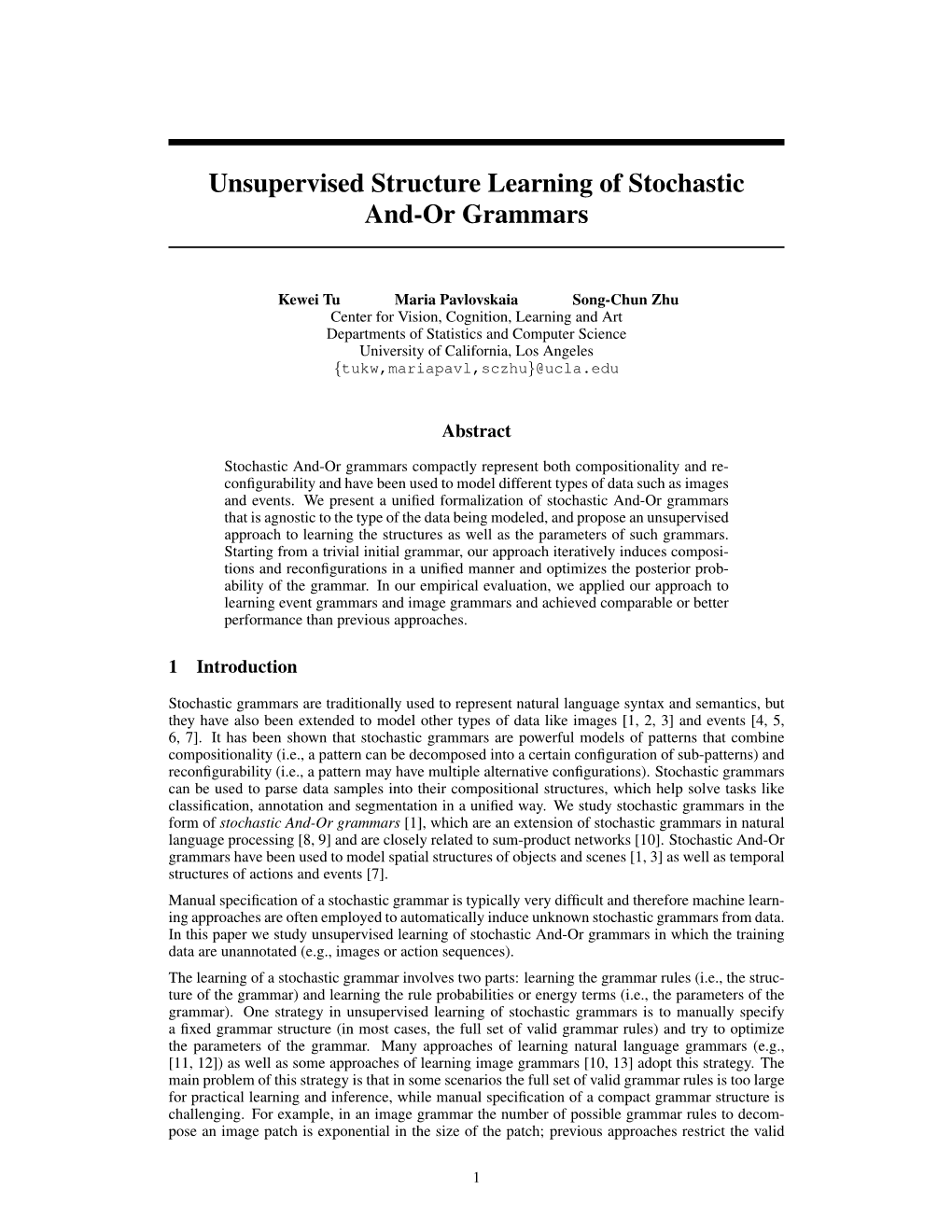 Unsupervised Structure Learning of Stochastic And-Or Grammars