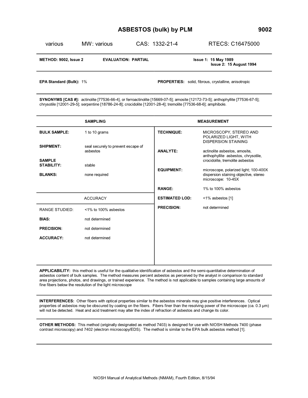 ASBESTOS (Bulk) by PLM 9002