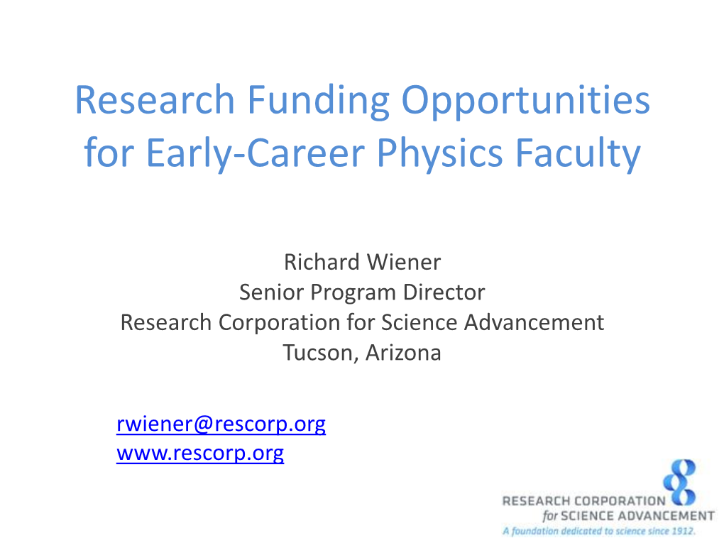 Research Funding Opportunities for Early-Career Physics Faculty