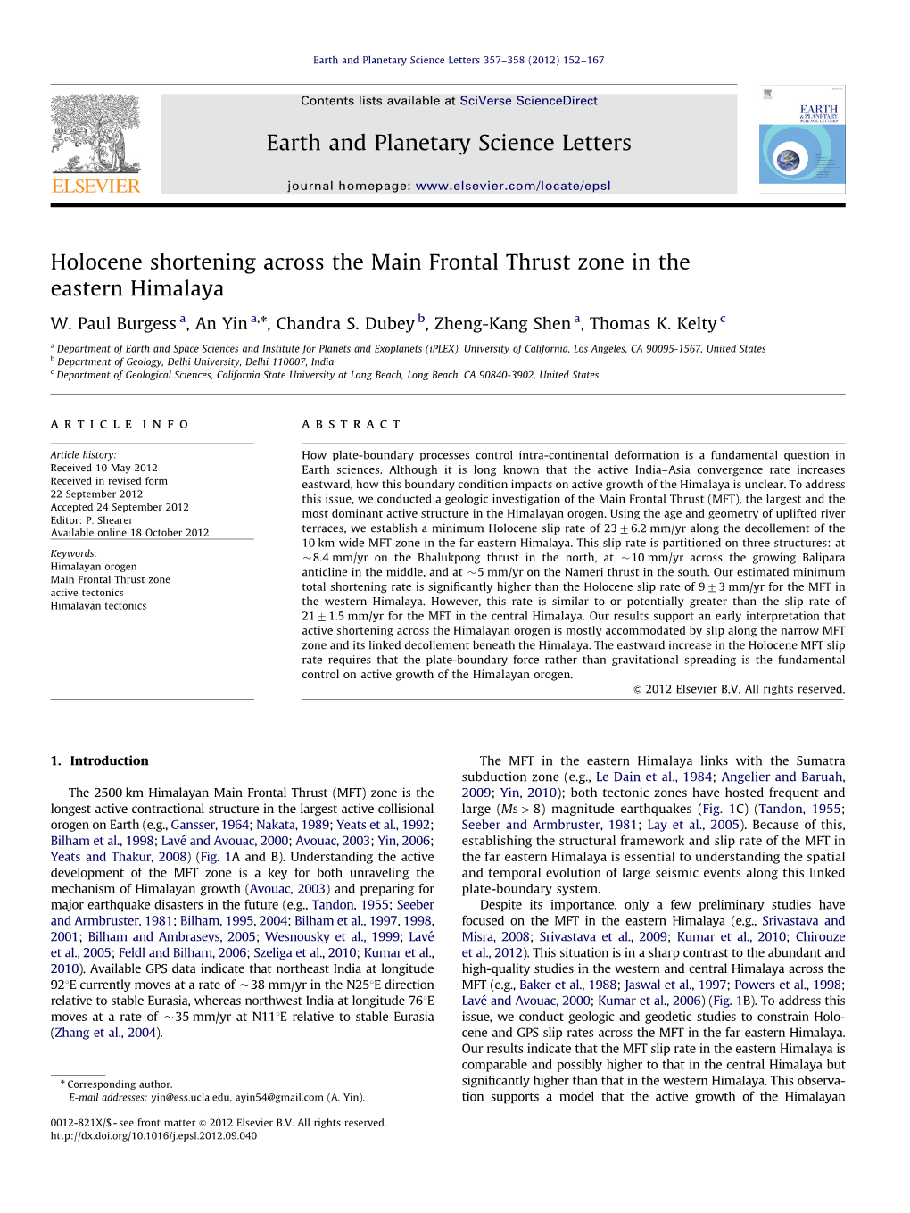 Holocene Shortening Across the Main Frontal Thrust Zone in the Eastern Himalaya