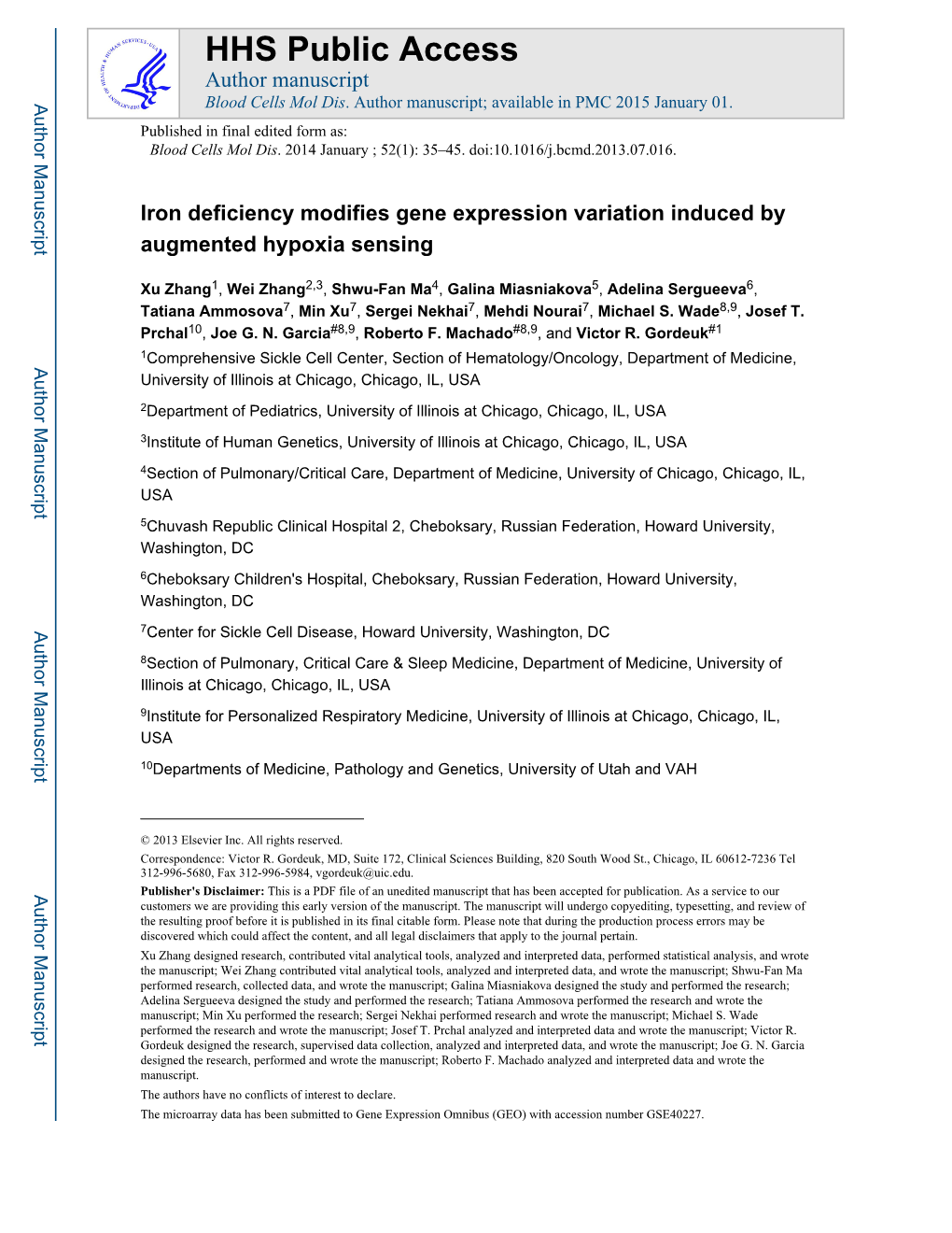 Iron Deficiency Modifies Gene Expression Variation Induced by Augmented Hypoxia Sensing